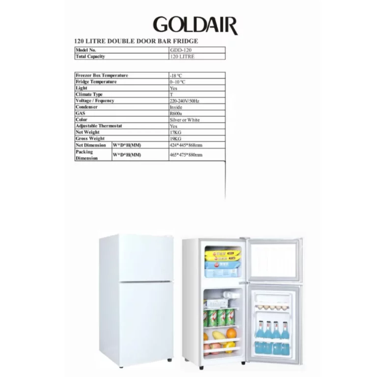 Goldair 120L White Upright Freezer and Bottom Fridge - GDD-120