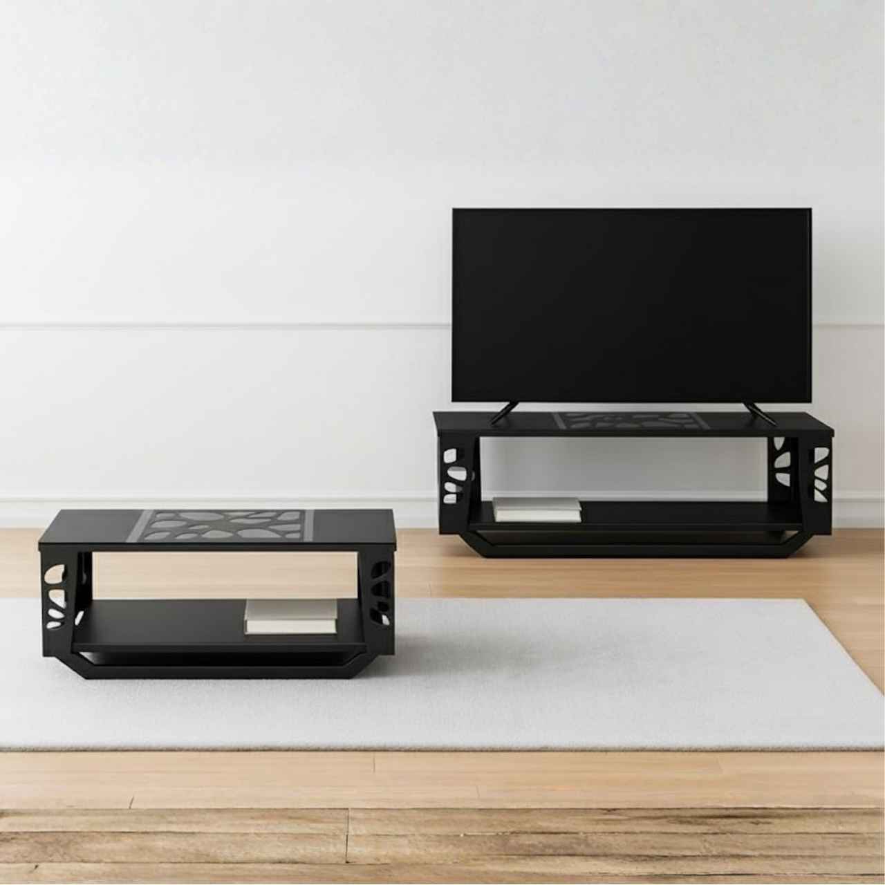 Black Designer TV Unit and Coffee Table Combo Black Designer TV Unit and Coffee Table Combo