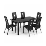 Modern Glass Dining Set 1+6 Black – MW37