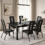 Modern Glass Dining Set 1+6 Black – MW37
