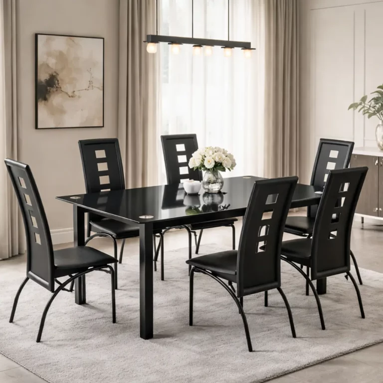 Modern Glass Dining Set 1+6 Black – MW37