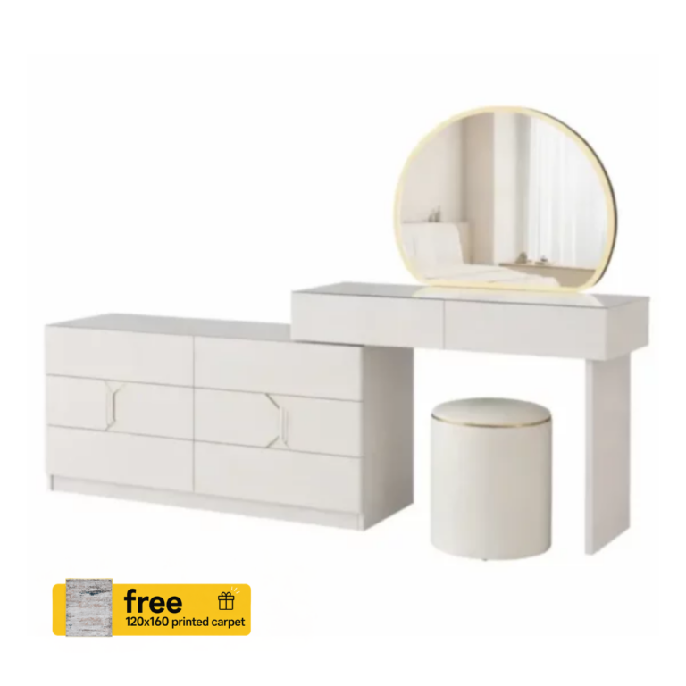 White LED Mirror Dressing Table with Drawers – MWMRDRT06