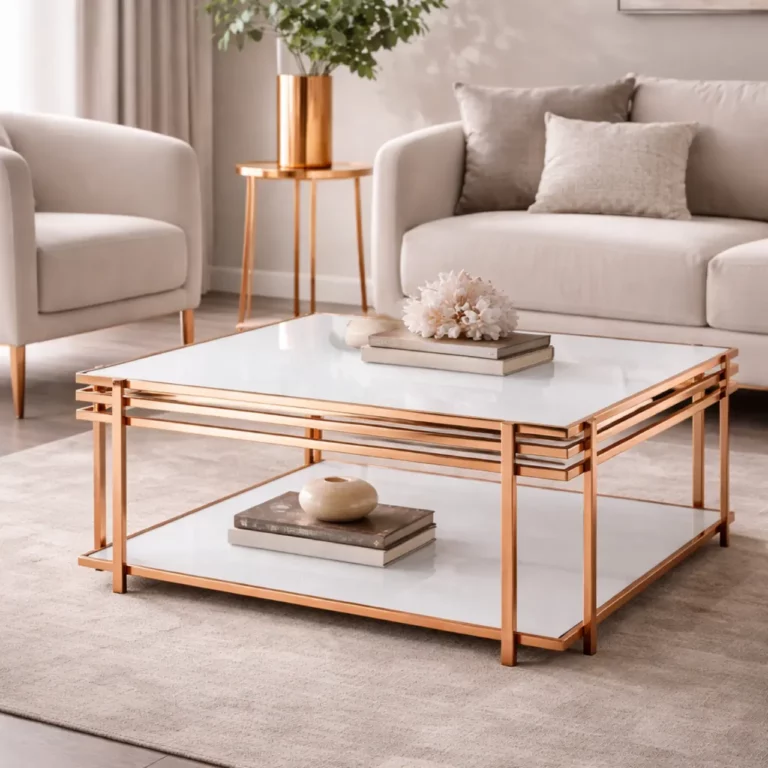 Square Coffee Table –ROSE GOLD + WHITE - MWCTRG04