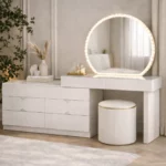 White LED Mirror Dressing Table with Drawers – MWMRDRT06