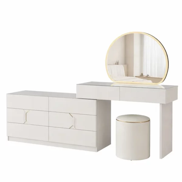 White LED Mirror Dressing Table with Drawers – MWMRDRT06