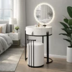 Round LED Mirror Dressing Table – Grey – MWMRDRT07 - Image 2