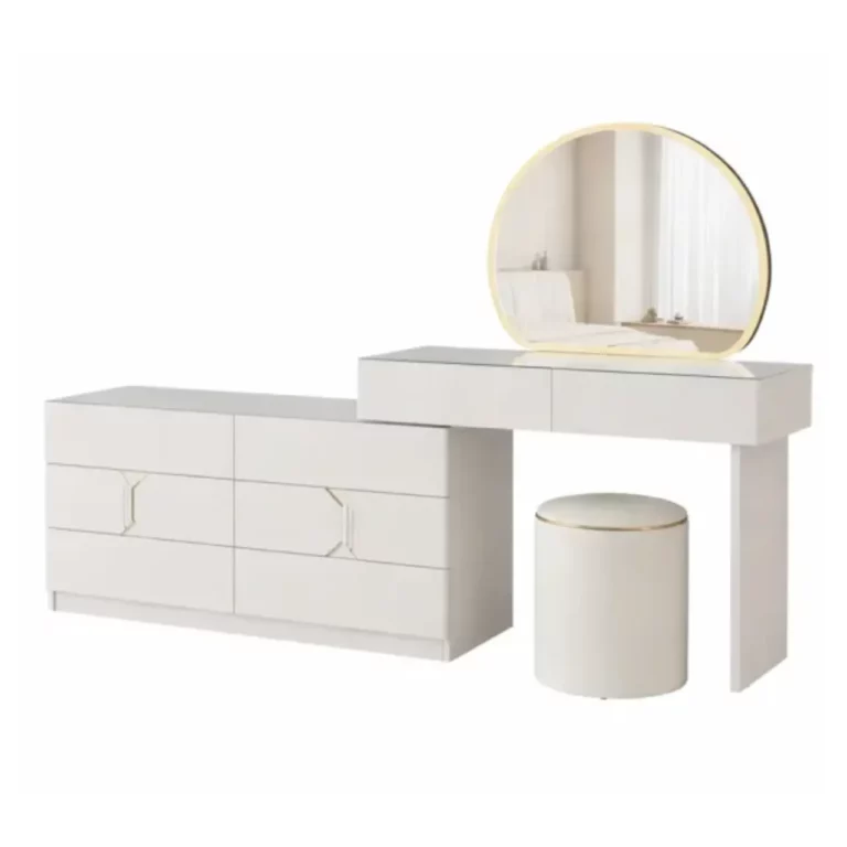 White LED Mirror Dressing Table with Drawers – MWMRDRT06