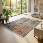 Modern Industrial Grey & Rust Printed Rug - CPR2219