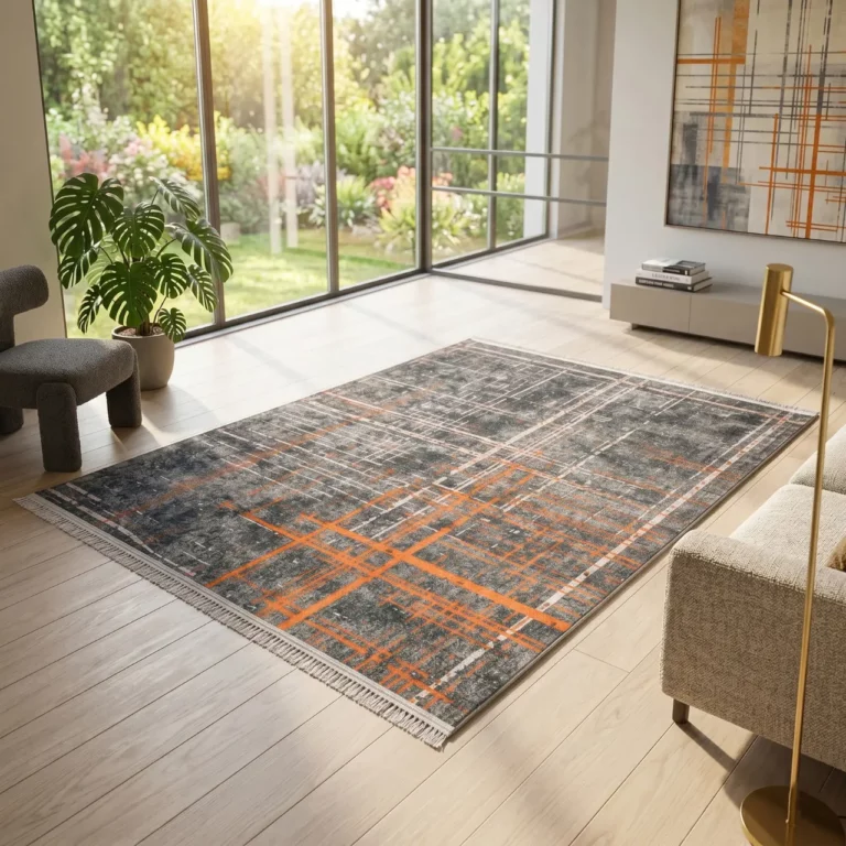 Modern Industrial Grey & Rust Printed Rug - CPR2219