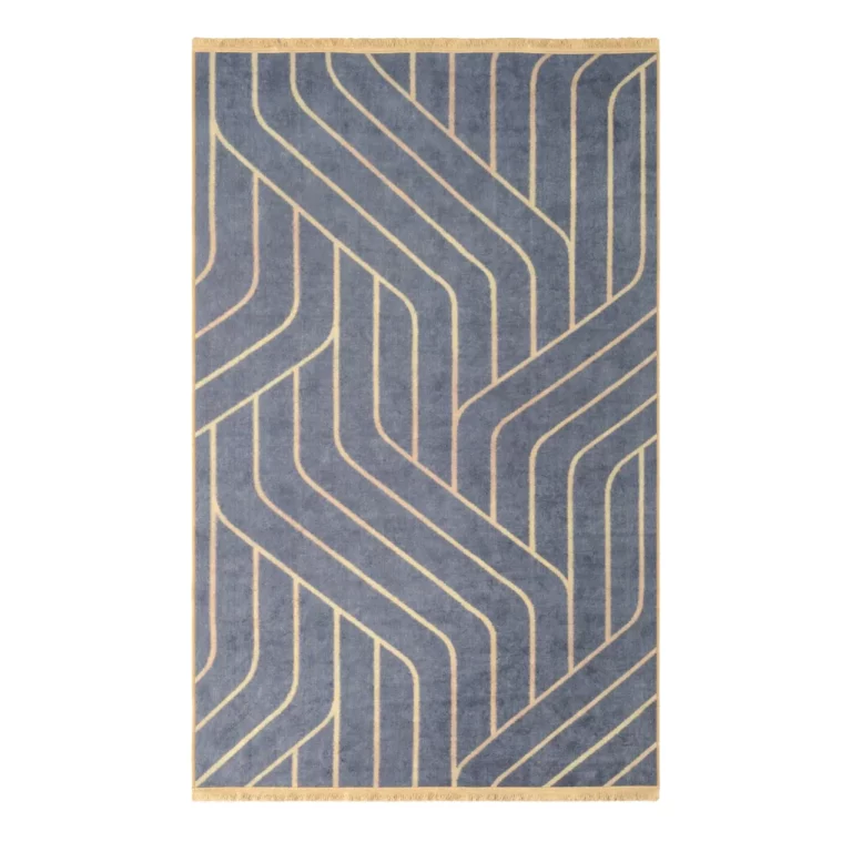 Modern Geometric Gold Line Grey Printed Rug - CPR2223