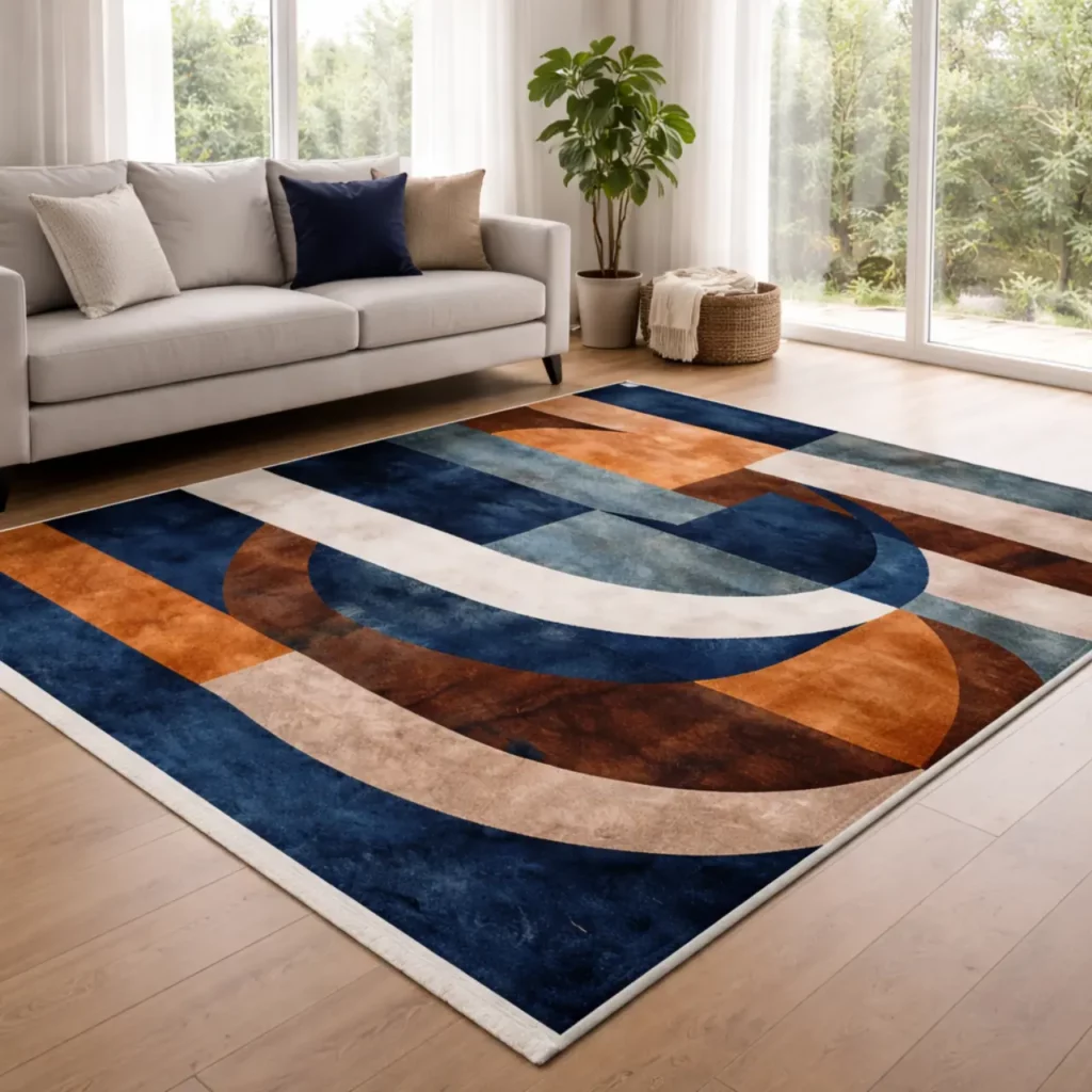 Modern Abstract Curve Block Printed Rug - CPR2225