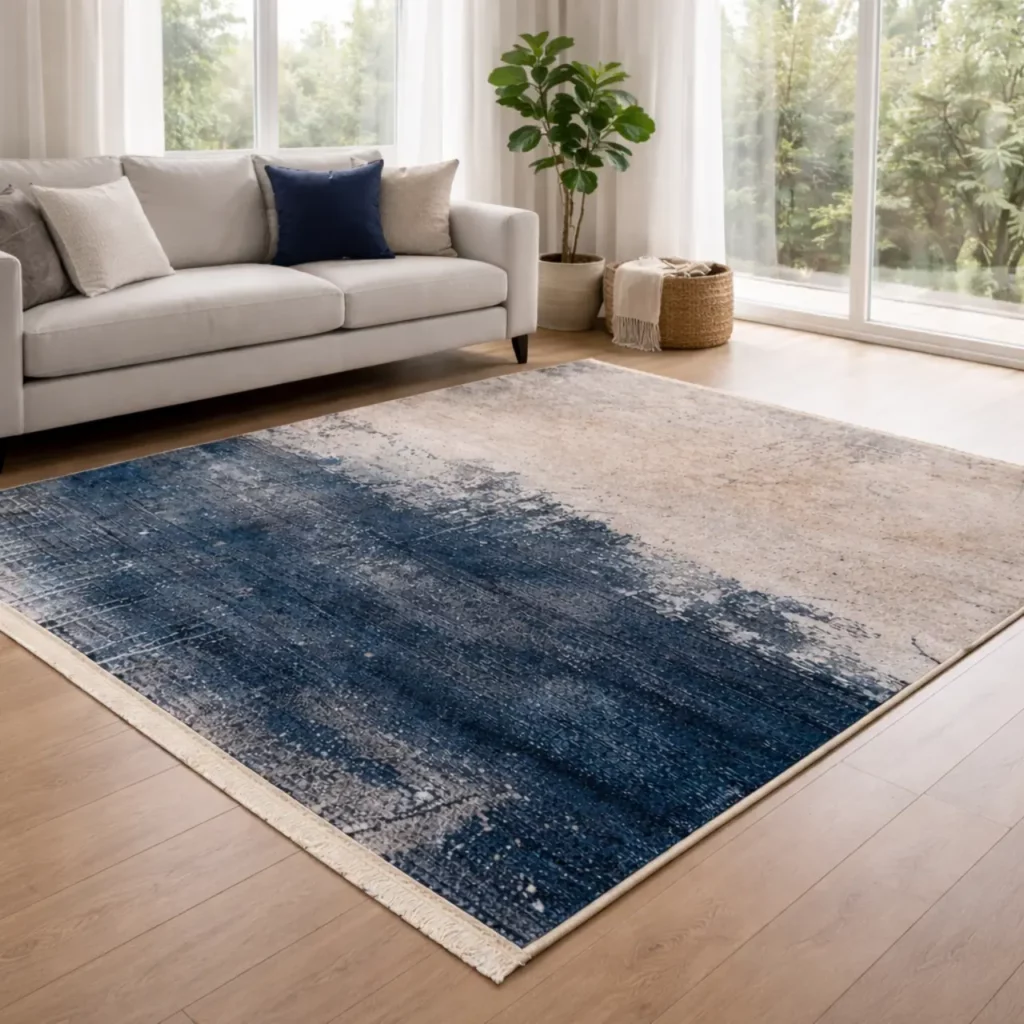 Modern Abstract Navy Beige Printed Rug - CPR2226