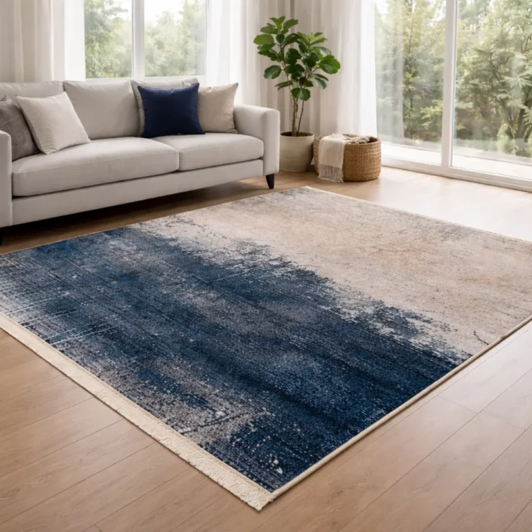 Modern Abstract Navy Beige Printed Rug - CPR2226
