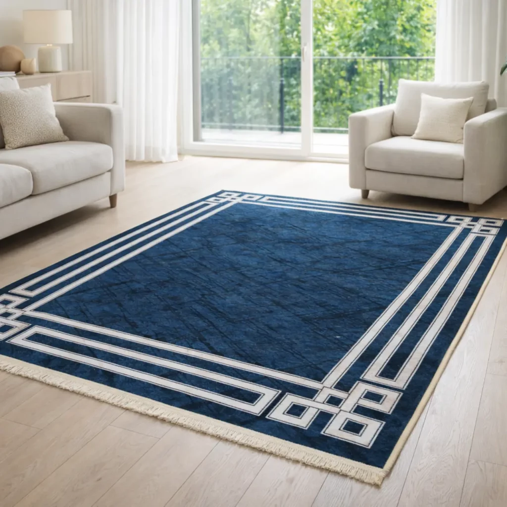 Modern Luxe Blue Geometric Printed Rug - CPR2228
