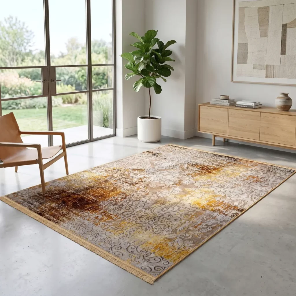 Modern Vintage Abstract Beige & Rust Printed Rug - CPR2229