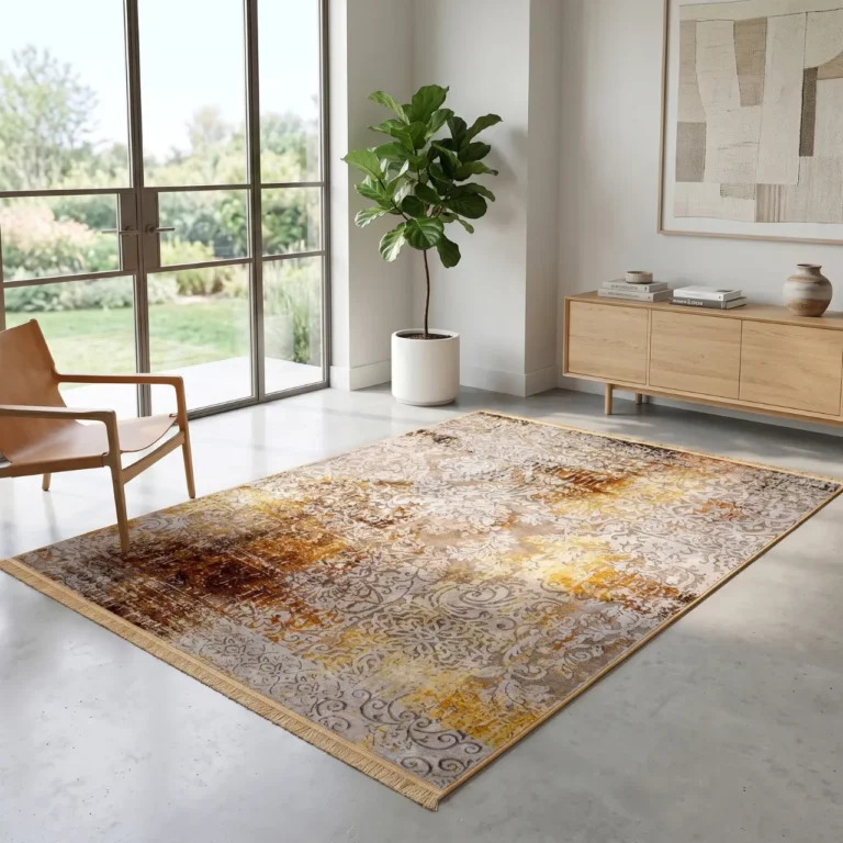 Modern Vintage Abstract Beige & Rust Printed Rug - CPR2229
