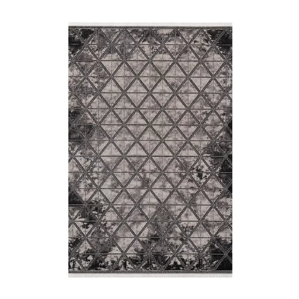 Geometric Charcoal Grey & Black Printed Rug - CPR2230