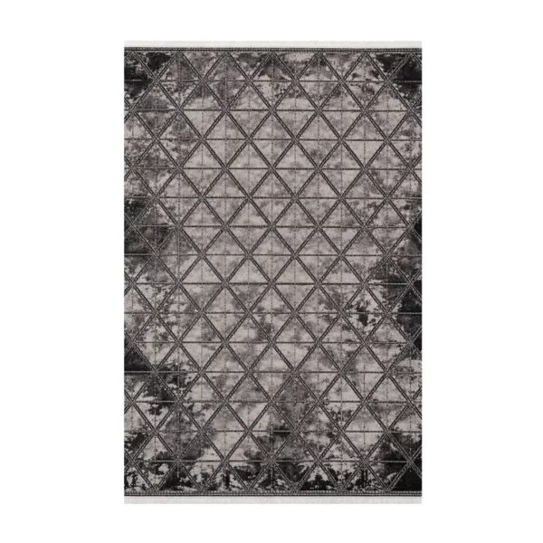 Geometric Charcoal Grey & Black Printed Rug - CPR2230