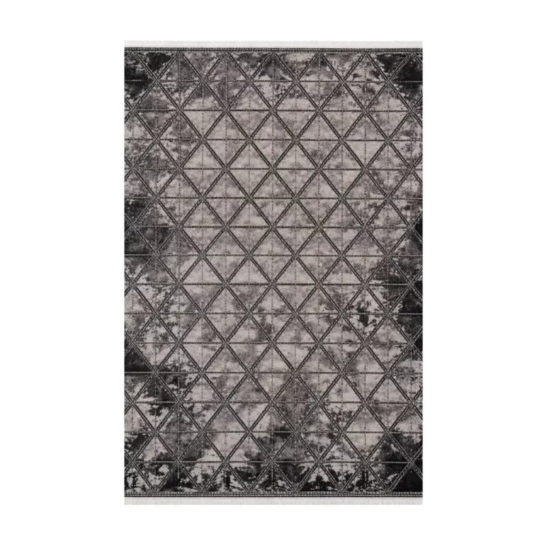 Geometric Charcoal Grey & Black Printed Rug - CPR2230