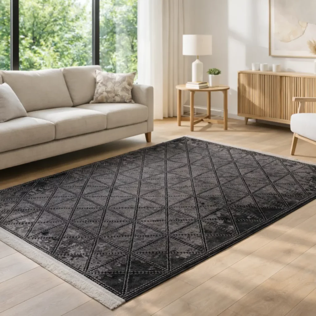 Geometric Charcoal Grey & Black Printed Rug - CPR2230