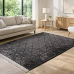 Geometric Charcoal Grey & Black Printed Rug - CPR2230