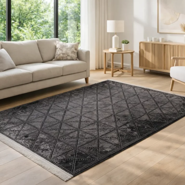 Geometric Charcoal Grey & Black Printed Rug - CPR2230