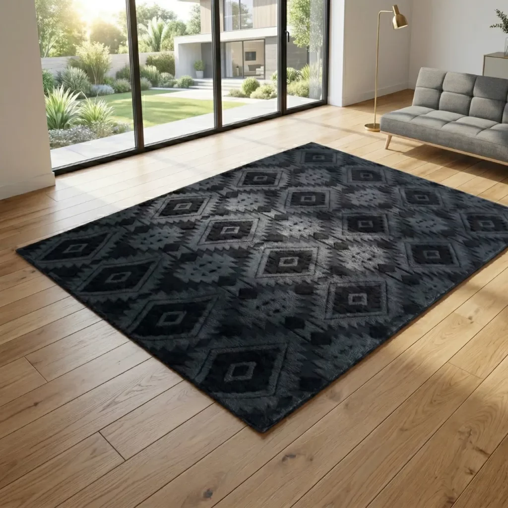 Modern Geometric Textured Charcoal Carpet – CSR4403