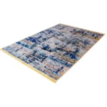 Abstract Blue & Gold Pattern Carpet with Fringe - CPR2202