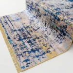 Abstract Blue & Gold Pattern Carpet with Fringe - CPR2202