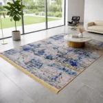 Abstract Blue & Gold Pattern Carpet with Fringe - CPR2202