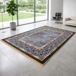Geometric Grey & Gold Border Carpet - CPR2203