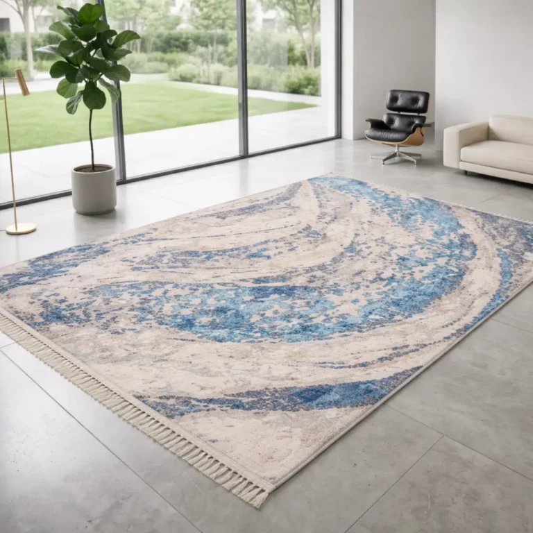 Modern Abstract Blue Marble Printed Rug - CPR2204