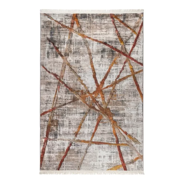 Modern Abstract Rust Line Printed Rug - CPR2208