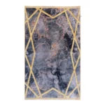 Modern Marble Geometric Grey and Gold Printed Rug - CPR2209