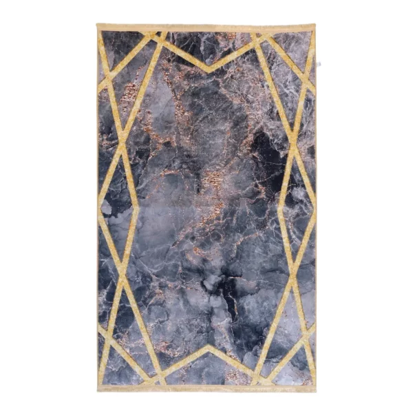 Modern Marble Geometric Grey and Gold Printed Rug - CPR2209