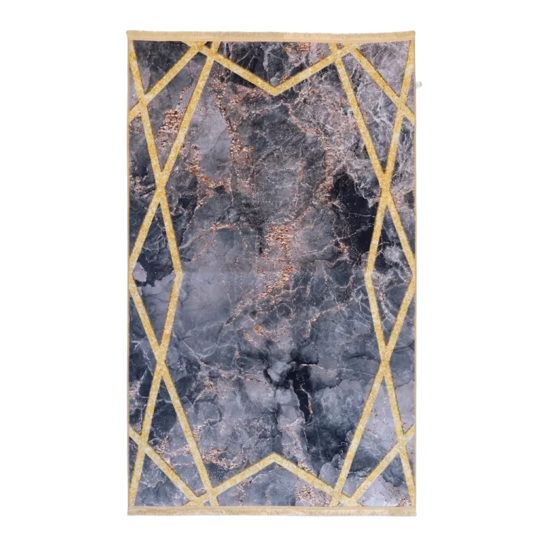 Modern Marble Geometric Grey and Gold Printed Rug - CPR2209