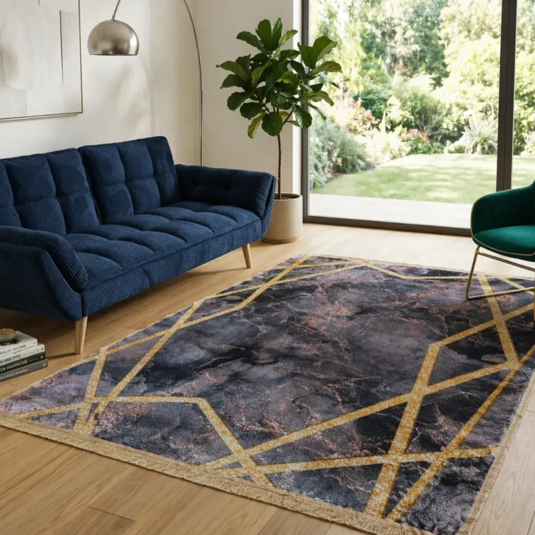 Modern Marble Geometric Grey and Gold Printed Rug - CPR2209