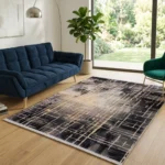 Modern Abstract Midnight Grid Printed Rug- CPR2210
