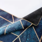 Modern Teal Geometric Abstract Printed Rug with Gold Lines- CPR2212