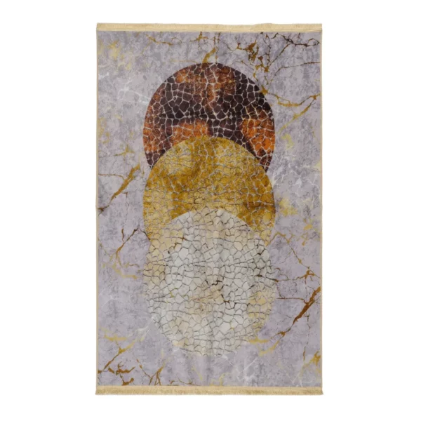 Teal Geometric Abstract Printed Rug with Gold Lines- CPR2212