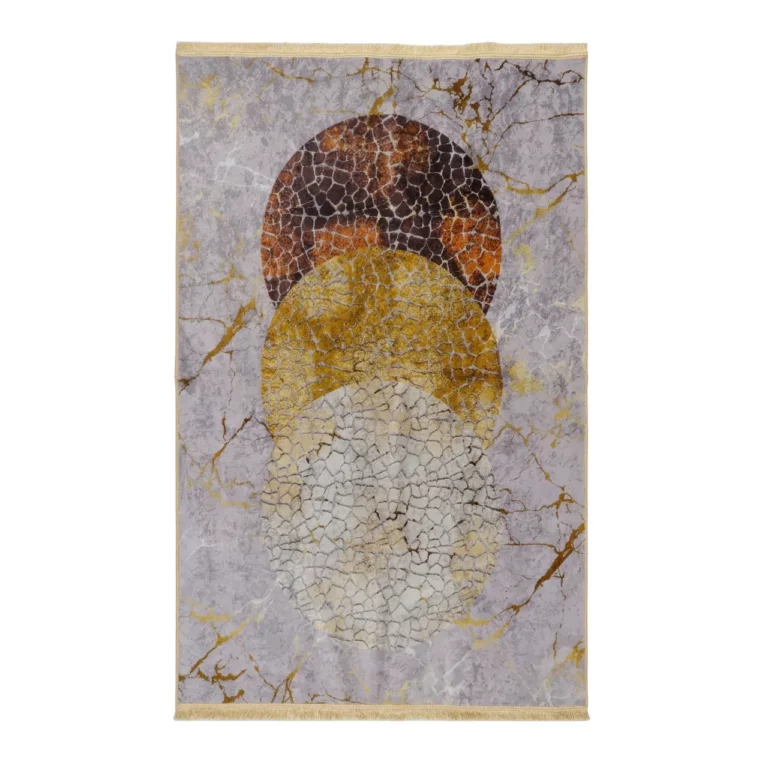 Teal Geometric Abstract Printed Rug with Gold Lines- CPR2212