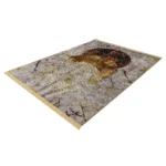 Teal Geometric Abstract Printed Rug with Gold Lines- CPR2212