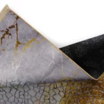 Teal Geometric Abstract Printed Rug with Gold Lines- CPR2212