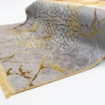 Teal Geometric Abstract Printed Rug with Gold Lines- CPR2212