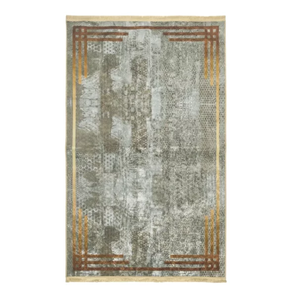 Modern Abstract Gold Border Printed Rug - CPR2214