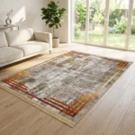 Modern Abstract Gold Border Printed Rug - CPR2214