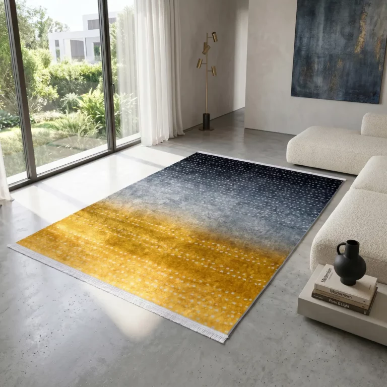 Modern Mustard & Blue Printed Rug - CPR2216