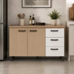Modern Three Door Base Cabinet Nogueira/Off White – MWBR5800