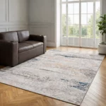 Modern Abstract Ivory Blue Printed Rug - CPR2201