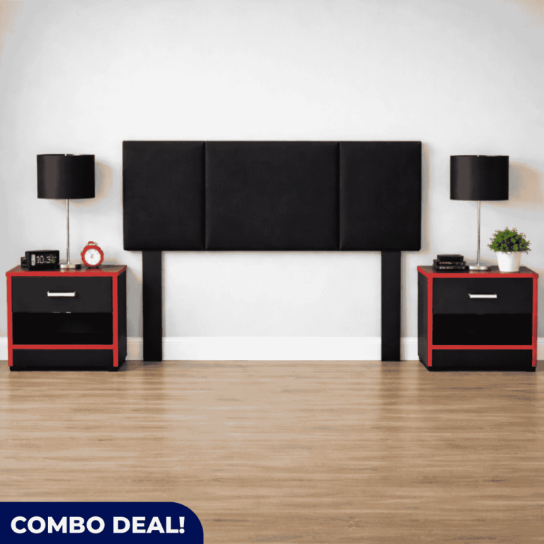 Vanessa 3-Piece Bedroom Combo – Headboard & 2 Nightstands (Black & Red)